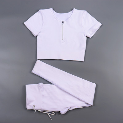 Sieviešu jogas komplekts bezšuvju 2 gab. Divdaļīgs Crop Tops ar garām piedurknēm legingi Treniņa apģērbs Valkājiet fitnesa Apģērbi Sporta kostīmi Trenažieru zāles komplekti