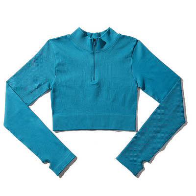 Sieviešu jogas komplekts bezšuvju 2 gab. Divdaļīgs Crop Tops ar garām piedurknēm legingi Treniņa apģērbs Valkājiet fitnesa Apģērbi Sporta kostīmi Trenažieru zāles komplekti