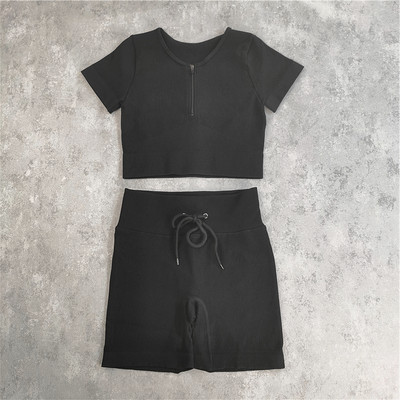 Sieviešu jogas komplekts bezšuvju 2 gab. Divdaļīgs Crop Tops ar garām piedurknēm legingi Treniņa apģērbs Valkājiet fitnesa Apģērbi Sporta kostīmi Trenažieru zāles komplekti