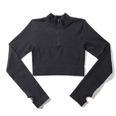 Sieviešu jogas komplekts bezšuvju 2 gab. Divdaļīgs Crop Tops ar garām piedurknēm legingi Treniņa apģērbs Valkājiet fitnesa Apģērbi Sporta kostīmi Trenažieru zāles komplekti