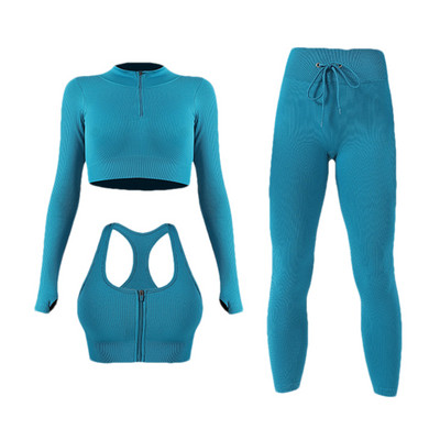 Sieviešu jogas komplekts bezšuvju 2 gab. Divdaļīgs Crop Tops ar garām piedurknēm legingi Treniņa apģērbs Valkājiet fitnesa Apģērbi Sporta kostīmi Trenažieru zāles komplekti
