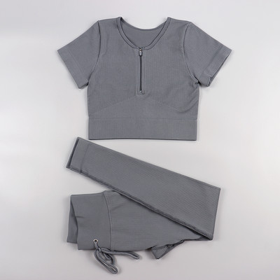 Sieviešu jogas komplekts bezšuvju 2 gab. Divdaļīgs Crop Tops ar garām piedurknēm legingi Treniņa apģērbs Valkājiet fitnesa Apģērbi Sporta kostīmi Trenažieru zāles komplekti