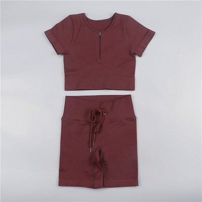 Sieviešu jogas komplekts bezšuvju 2 gab. Divdaļīgs Crop Tops ar garām piedurknēm legingi Treniņa apģērbs Valkājiet fitnesa Apģērbi Sporta kostīmi Trenažieru zāles komplekti