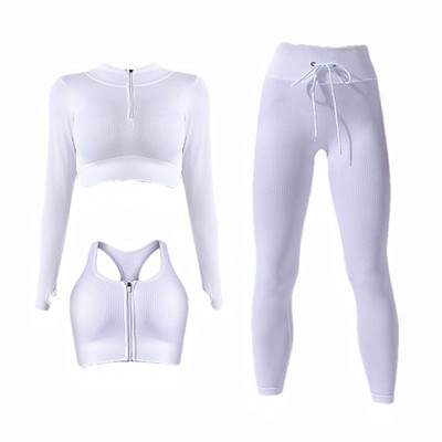 Sieviešu jogas komplekts bezšuvju 2 gab. Divdaļīgs Crop Tops ar garām piedurknēm legingi Treniņa apģērbs Valkājiet fitnesa Apģērbi Sporta kostīmi Trenažieru zāles komplekti