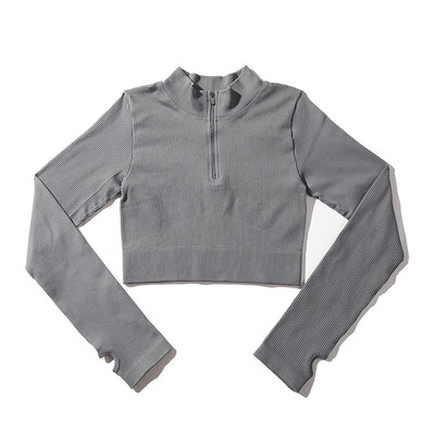 Sieviešu jogas komplekts bezšuvju 2 gab. Divdaļīgs Crop Tops ar garām piedurknēm legingi Treniņa apģērbs Valkājiet fitnesa Apģērbi Sporta kostīmi Trenažieru zāles komplekti