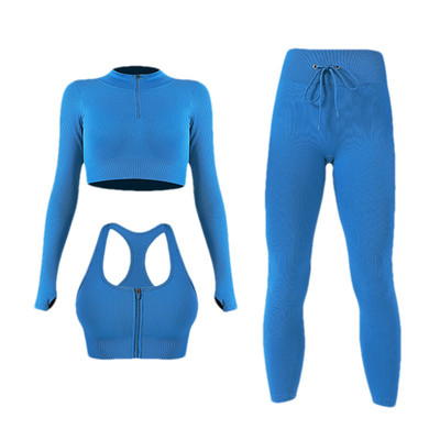 Sieviešu jogas komplekts bezšuvju 2 gab. Divdaļīgs Crop Tops ar garām piedurknēm legingi Treniņa apģērbs Valkājiet fitnesa Apģērbi Sporta kostīmi Trenažieru zāles komplekti