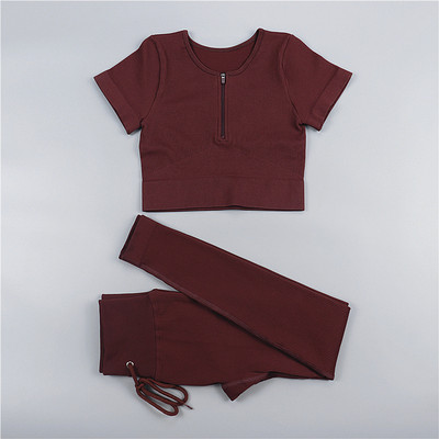 Sieviešu jogas komplekts bezšuvju 2 gab. Divdaļīgs Crop Tops ar garām piedurknēm legingi Treniņa apģērbs Valkājiet fitnesa Apģērbi Sporta kostīmi Trenažieru zāles komplekti