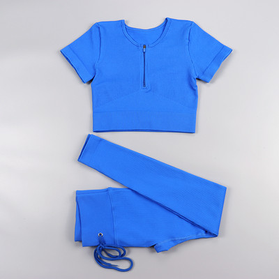 Sieviešu jogas komplekts bezšuvju 2 gab. Divdaļīgs Crop Tops ar garām piedurknēm legingi Treniņa apģērbs Valkājiet fitnesa Apģērbi Sporta kostīmi Trenažieru zāles komplekti