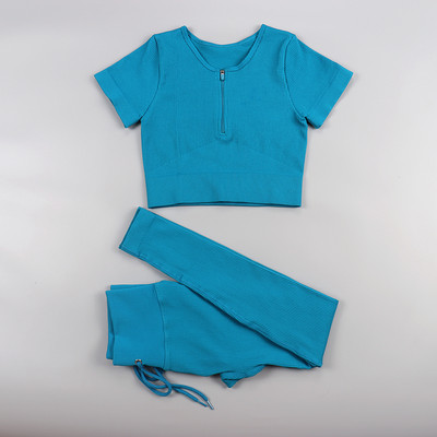 Sieviešu jogas komplekts bezšuvju 2 gab. Divdaļīgs Crop Tops ar garām piedurknēm legingi Treniņa apģērbs Valkājiet fitnesa Apģērbi Sporta kostīmi Trenažieru zāles komplekti