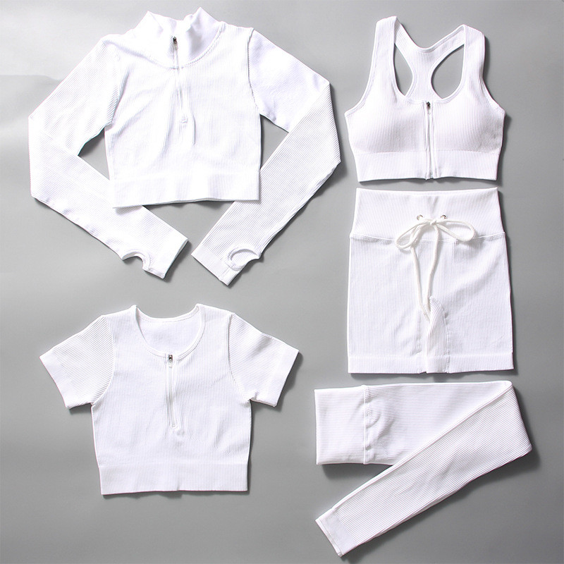 Sieviešu jogas komplekts bezšuvju 2 gab. Divdaļīgs Crop Tops ar garām piedurknēm legingi Treniņa apģērbs Valkājiet fitnesa Apģērbi Sporta kostīmi Trenažieru zāles komplekti