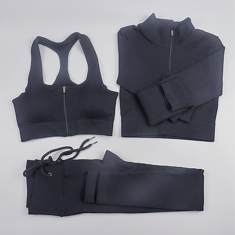 Sieviešu jogas komplekts bezšuvju 2 gab. Divdaļīgs Crop Tops ar garām piedurknēm legingi Treniņa apģērbs Valkājiet fitnesa Apģērbi Sporta kostīmi Trenažieru zāles komplekti