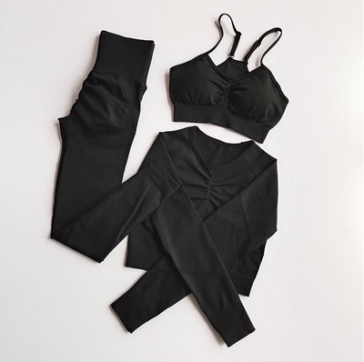 Jogas komplekts Sporta tērps ar garām piedurknēm Crop Tops ar augstu vidukli Legingi Bezšuvju sporta treniņtērps Fitness Treniņa apģērbs Sieviešu sporta apģērbs