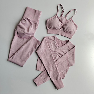 Jogas komplekts Sporta tērps ar garām piedurknēm Crop Tops ar augstu vidukli Legingi Bezšuvju sporta treniņtērps Fitness Treniņa apģērbs Sieviešu sporta apģērbs