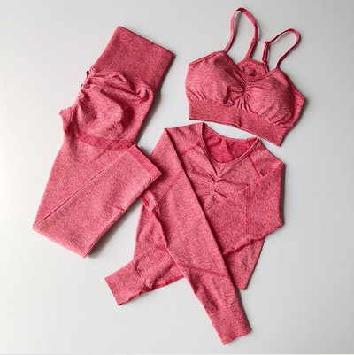 Jogas komplekts Sporta tērps ar garām piedurknēm Crop Tops ar augstu vidukli Legingi Bezšuvju sporta treniņtērps Fitness Treniņa apģērbs Sieviešu sporta apģērbs