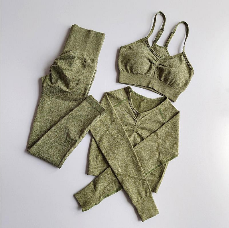 Jogas komplekts Sporta tērps ar garām piedurknēm Crop Tops ar augstu vidukli Legingi Bezšuvju sporta treniņtērps Fitness Treniņa apģērbs Sieviešu sporta apģērbs