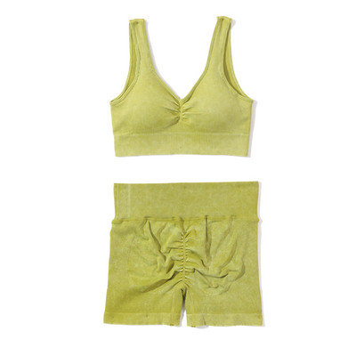 Set de yoga fără sudură, spălat cu nervuri, crop top, cămașă pentru femei, jambiere, ținută din două piese, îmbrăcăminte de antrenament, costum de gimnastică, seturi sport, haine
