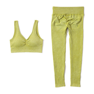 Set de yoga fără sudură, spălat cu nervuri, crop top, cămașă pentru femei, jambiere, ținută din două piese, îmbrăcăminte de antrenament, costum de gimnastică, seturi sport, haine