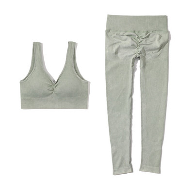 Set de yoga fără sudură, spălat cu nervuri, crop top, cămașă pentru femei, jambiere, ținută din două piese, îmbrăcăminte de antrenament, costum de gimnastică, seturi sport, haine