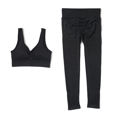 Set de yoga fără sudură, spălat cu nervuri, crop top, cămașă pentru femei, jambiere, ținută din două piese, îmbrăcăminte de antrenament, costum de gimnastică, seturi sport, haine