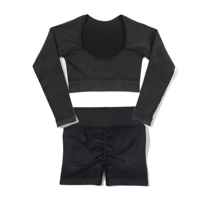 Set de yoga fără sudură, spălat cu nervuri, crop top, cămașă pentru femei, jambiere, ținută din două piese, îmbrăcăminte de antrenament, costum de gimnastică, seturi sport, haine