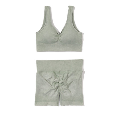 Set de yoga fără sudură, spălat cu nervuri, crop top, cămașă pentru femei, jambiere, ținută din două piese, îmbrăcăminte de antrenament, costum de gimnastică, seturi sport, haine