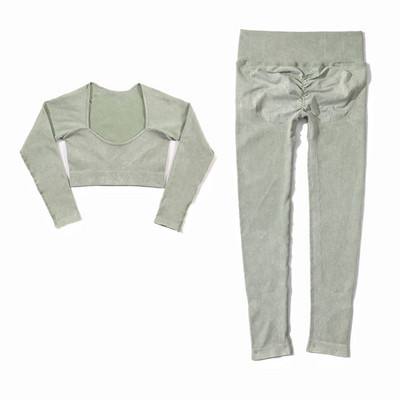 Set de yoga fără sudură, spălat cu nervuri, crop top, cămașă pentru femei, jambiere, ținută din două piese, îmbrăcăminte de antrenament, costum de gimnastică, seturi sport, haine