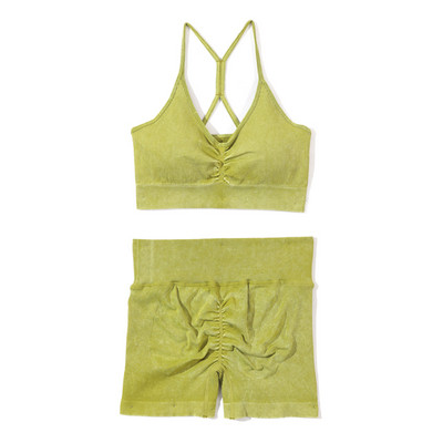 Set de yoga fără sudură, spălat cu nervuri, crop top, cămașă pentru femei, jambiere, ținută din două piese, îmbrăcăminte de antrenament, costum de gimnastică, seturi sport, haine