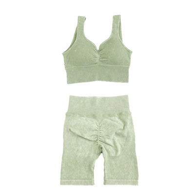 Set de yoga fără sudură, spălat cu nervuri, crop top, cămașă pentru femei, jambiere, ținută din două piese, îmbrăcăminte de antrenament, costum de gimnastică, seturi sport, haine