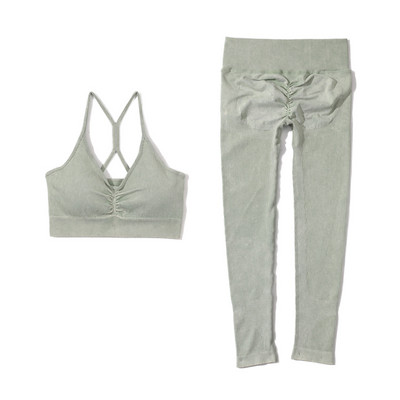 Set de yoga fără sudură, spălat cu nervuri, crop top, cămașă pentru femei, jambiere, ținută din două piese, îmbrăcăminte de antrenament, costum de gimnastică, seturi sport, haine