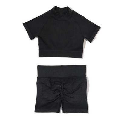 Set de yoga fără sudură, spălat cu nervuri, crop top, cămașă pentru femei, jambiere, ținută din două piese, îmbrăcăminte de antrenament, costum de gimnastică, seturi sport, haine