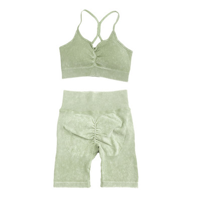 Set de yoga fără sudură, spălat cu nervuri, crop top, cămașă pentru femei, jambiere, ținută din două piese, îmbrăcăminte de antrenament, costum de gimnastică, seturi sport, haine