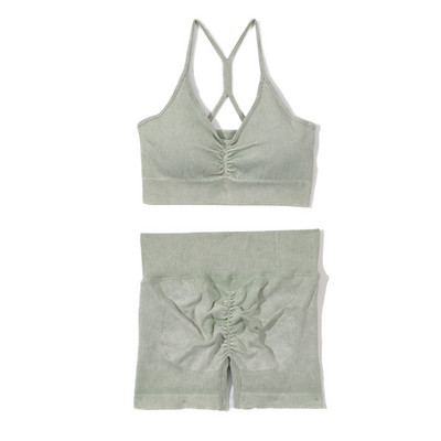 Set de yoga fără sudură, spălat cu nervuri, crop top, cămașă pentru femei, jambiere, ținută din două piese, îmbrăcăminte de antrenament, costum de gimnastică, seturi sport, haine