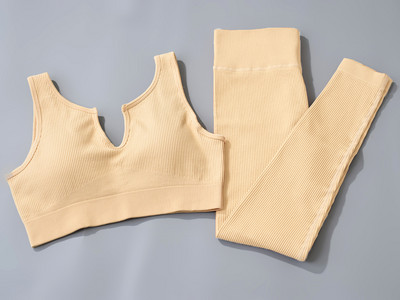 Αθλητικό σετ χωρίς ραφές Γυναικεία 2 τεμάχια Crop top Κολάν σουτιέν Σορτς Σετ γιόγκα Αθλητική φόρμα γυμναστικής XL Ρούχα γυμναστικής