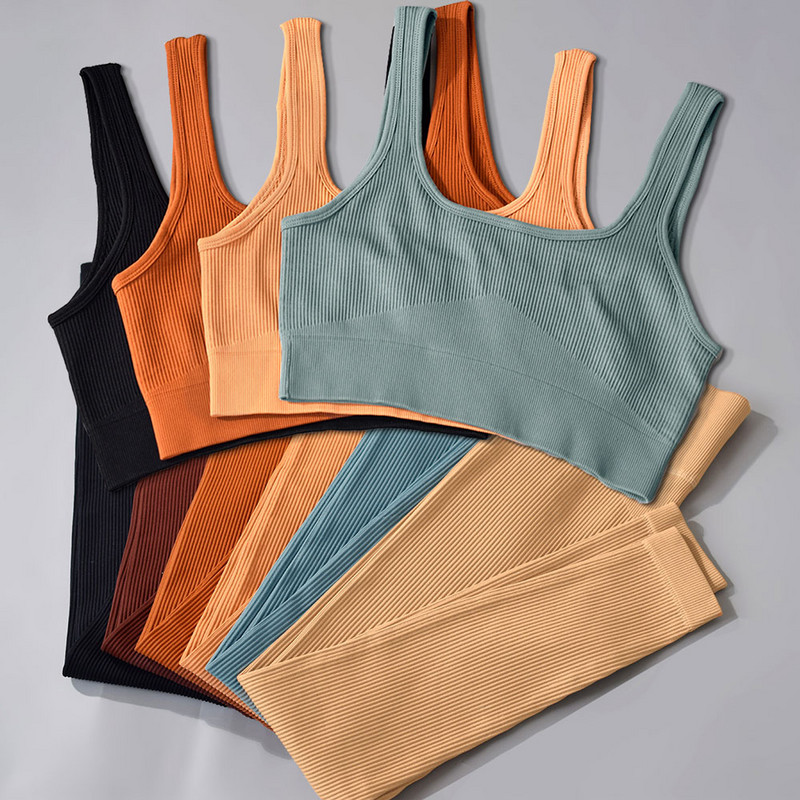 Αθλητικό σετ χωρίς ραφές Γυναικεία 2 τεμάχια Crop top Κολάν σουτιέν Σορτς Σετ γιόγκα Αθλητική φόρμα γυμναστικής XL Ρούχα γυμναστικής