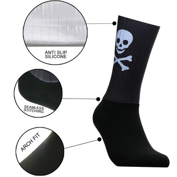 Спортни нехлъзгащи се силиконови безшевни чорапи за аероколоездене Дишащи чорапи с шарка на черепа за шосейни велосипеди