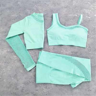 Σετ γιόγκα χωρίς ραφές Αθλητικά ρούχα Γυναικεία 2 τμχ Κοίλο μακρυμάνικο κολάν προπόνησης Γυμναστήριο Σετ γυμναστικής