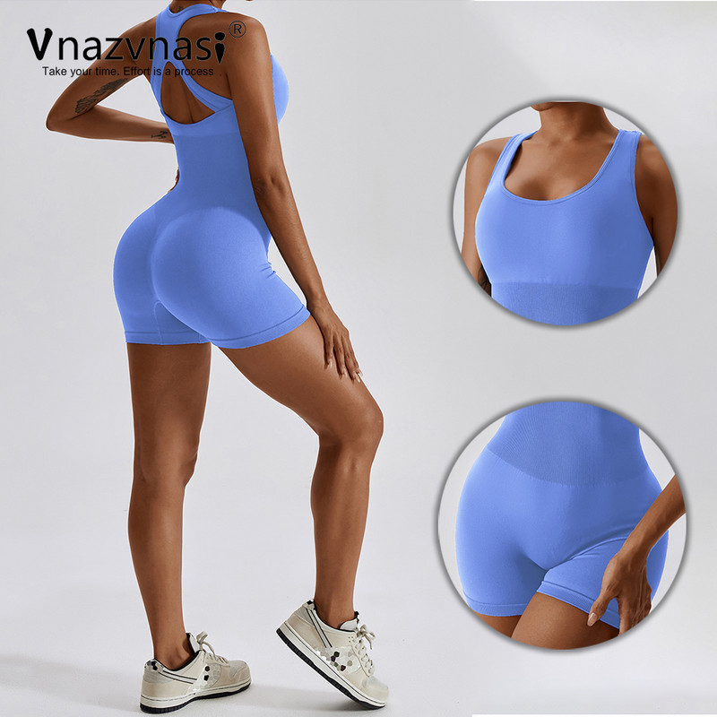 Vnazvnasi Seamless Ribbed Jumpsuit Γυναικεία Σετ γυμναστικής Αθλητικά κοστούμια για γυμναστική Push Up Bodysuit προπόνηση Ρούχα αθλητικά ρούχα