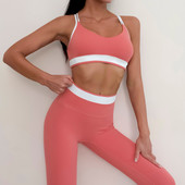 2 TK joogakomplektid Naiste jõusaali treeningkostüümid Tugeva mõjuga rinnahoidjad Push Up säärised Ülimalt venivad rõivad Kontrastses värvis dressid