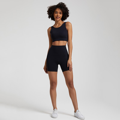 2-osaline naiste joogakomplekt Stretch nailonist lühike treeningkomplekt Crop Tank Rinnahoidja + Biker Shorts Spordiülikonnad Fitness Jooksuriided Jõusaalirõivad