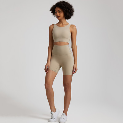 2-osaline naiste joogakomplekt Stretch nailonist lühike treeningkomplekt Crop Tank Rinnahoidja + Biker Shorts Spordiülikonnad Fitness Jooksuriided Jõusaalirõivad