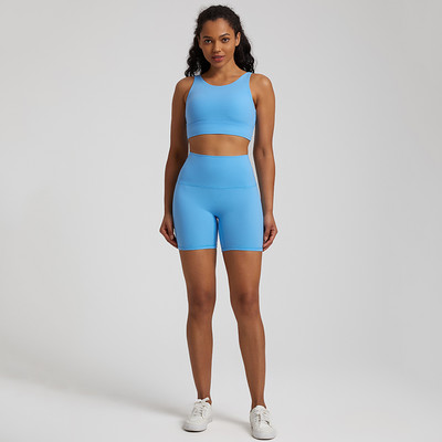 2-osaline naiste joogakomplekt Stretch nailonist lühike treeningkomplekt Crop Tank Rinnahoidja + Biker Shorts Spordiülikonnad Fitness Jooksuriided Jõusaalirõivad