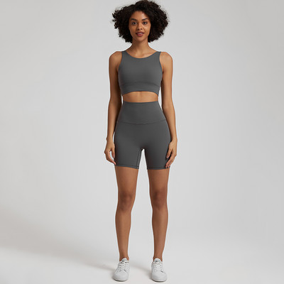 2-osaline naiste joogakomplekt Stretch nailonist lühike treeningkomplekt Crop Tank Rinnahoidja + Biker Shorts Spordiülikonnad Fitness Jooksuriided Jõusaalirõivad