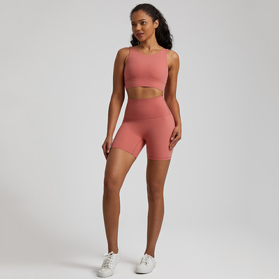 2-osaline naiste joogakomplekt Stretch nailonist lühike treeningkomplekt Crop Tank Rinnahoidja + Biker Shorts Spordiülikonnad Fitness Jooksuriided Jõusaalirõivad