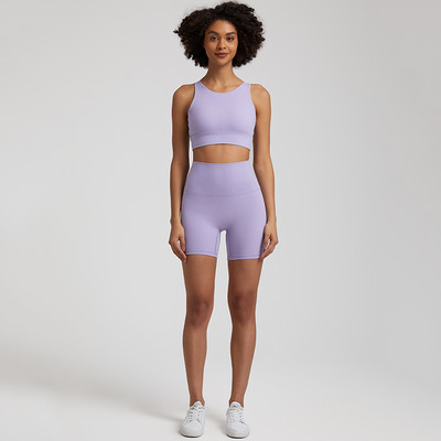 2-osaline naiste joogakomplekt Stretch nailonist lühike treeningkomplekt Crop Tank Rinnahoidja + Biker Shorts Spordiülikonnad Fitness Jooksuriided Jõusaalirõivad