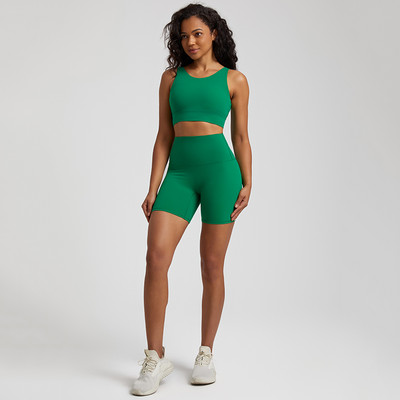 2-osaline naiste joogakomplekt Stretch nailonist lühike treeningkomplekt Crop Tank Rinnahoidja + Biker Shorts Spordiülikonnad Fitness Jooksuriided Jõusaalirõivad