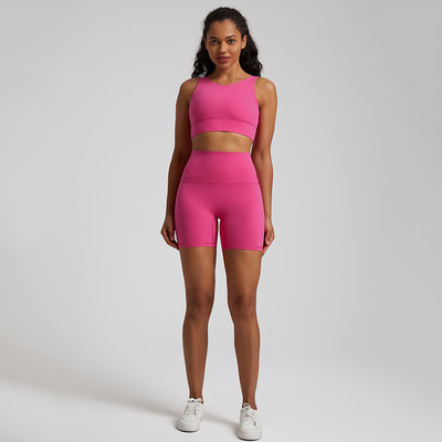 2-osaline naiste joogakomplekt Stretch nailonist lühike treeningkomplekt Crop Tank Rinnahoidja + Biker Shorts Spordiülikonnad Fitness Jooksuriided Jõusaalirõivad