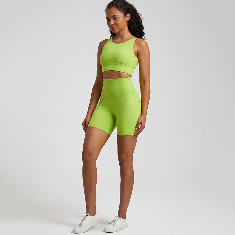 2-osaline naiste joogakomplekt Stretch nailonist lühike treeningkomplekt Crop Tank Rinnahoidja + Biker Shorts Spordiülikonnad Fitness Jooksuriided Jõusaalirõivad