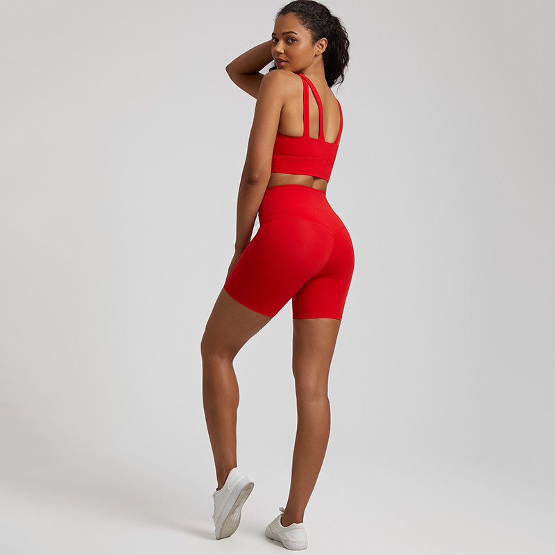 2-osaline naiste joogakomplekt Stretch nailonist lühike treeningkomplekt Crop Tank Rinnahoidja + Biker Shorts Spordiülikonnad Fitness Jooksuriided Jõusaalirõivad