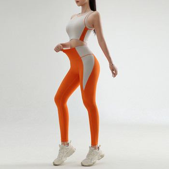 Дамски цветен сблъсък бързосъхнещи дрехи за йога костюм костюм за фитнес тренировка костюм набрана долна тениска, повдигаща бедрата тесни панталони