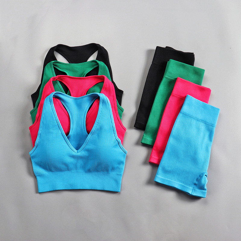 Õmblusteta jõusaalikomplekt Treeningriided naistele Kaheosaline treeningkomplekt Fitness Spordirinnahoidja lühikesed püksid Säärised Joogakomplekt Kandke jõusaalikomplekte